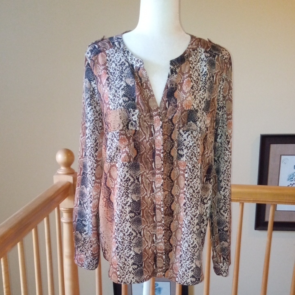 Bar III Multicolor Snake Animal Print Button Front Shirt Blouse Top